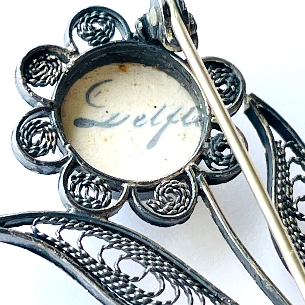 Vtg Blue White Delft Windmill Filigree Flower Brooch Dainty Pin C Clasp Signed - Picture 8 of 12